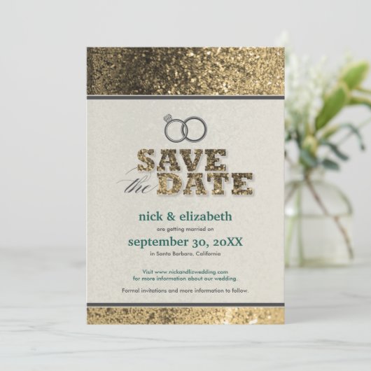Glitter Bling Save the Date Announcement (goud) Kaart (Staand voorkant)