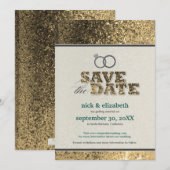 Glitter Bling Save the Date Announcement (goud) Kaart (Voorkant / Achterkant)