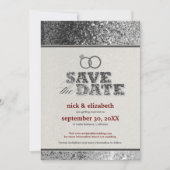 Glitter Bling Save the Date Announcement (zilver) (Voorkant)