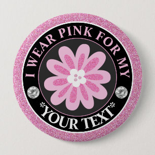 Glitter Bloem Borstkanker Bewustzijnsontwerp Ronde Button 4,0 Cm