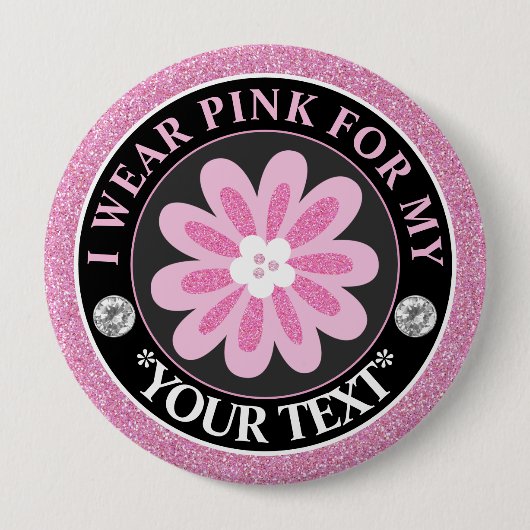 Glitter Bloem Borstkanker Bewustzijnsontwerp Ronde Button 4,0 Cm (Voorkant)