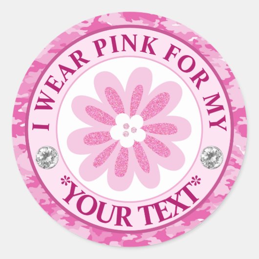 Glitter Bloem Borstkanker Bewustzijnsontwerp Ronde Sticker (Voorkant)