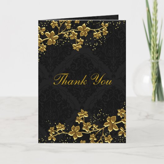 Glitter Bloem Goud & Zwart Bedankkaart (Voorkant)