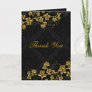 Glitter Bloem Goud & Zwart Bedankkaart