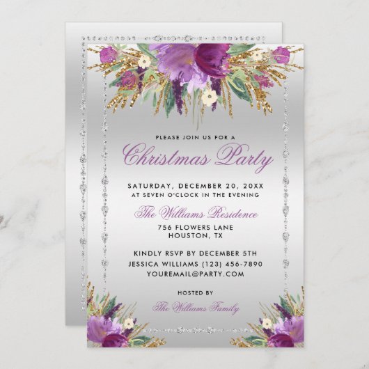 Glitter bloemen, diamant ingelijst kerstfeest in kaart (Voorkant / Achterkant)