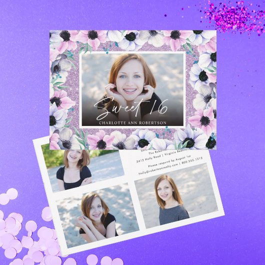 Glitter Bloemen Foto's Sweet 16 Verjaardagsfeest