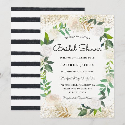 Glitter Bloemen Krans Bruids Douche Uitnodiging (Voorkant / Achterkant)