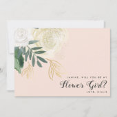 Glitter Bloemenmeisje-voorstel voor Blush & Sage Kaart (Voorkant)