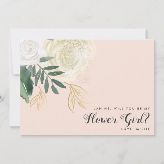Glitter Bloemenmeisje-voorstel voor Blush & Sage Kaart (Voorkant)