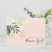 Glitter Bloemenmeisje-voorstel voor Blush & Sage Kaart (Staand voorkant)