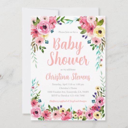Glitter Bloemige Baby Shower Kaart (Voorkant)