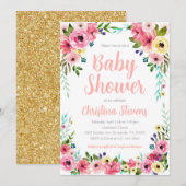 Glitter Bloemige Baby Shower Kaart (Voorkant / Achterkant)