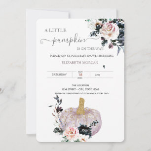 Glitter Bloemige Pompoen Stippen Baby Shower  Kaart