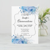 Glitter Bloemige Quinceanera Uitnodiging (Staand voorkant)