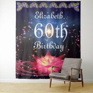 Glitter Bloemstuk Achtergrond   60ste verjaardagsf Wandkleed