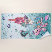 *~* Glitter Blonde Mermaid Zee Turtle Sand Castle Strandlaken (Voorkant)