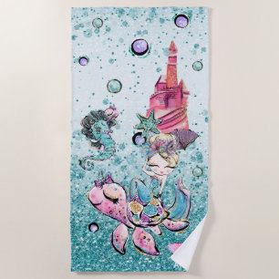 *~* Glitter Blonde Mermaid Zee Turtle Sand Castle Strandlaken