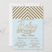 Glitter blue en gouden baby shower uitnodiging (Voorkant)