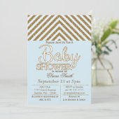 Glitter blue en gouden baby shower uitnodiging (Staand voorkant)