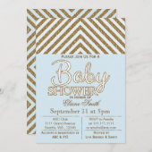 Glitter blue en gouden baby shower uitnodiging (Voorkant / Achterkant)