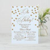 Glitter blue en gouden baby shower uitnodiging (Staand voorkant)