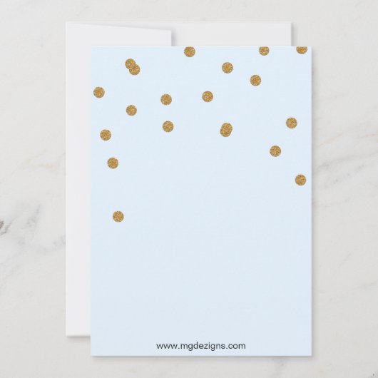 Glitter blue en gouden baby shower uitnodiging (Achterkant)