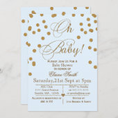 Glitter blue en gouden baby shower uitnodiging (Voorkant / Achterkant)
