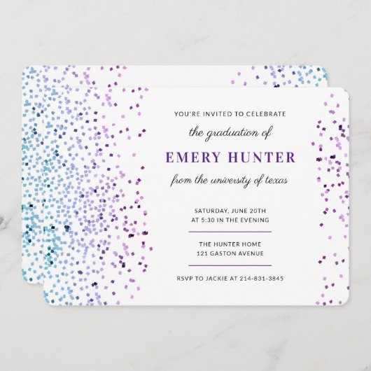 Glitter Blue en Paars Afstuderen Kaart (Voorkant / Achterkant)
