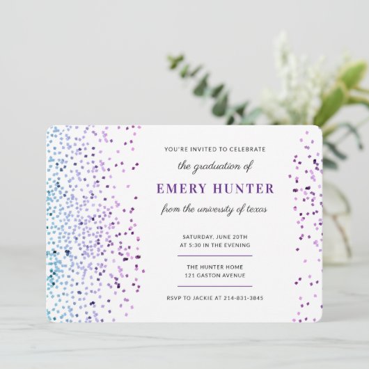 Glitter Blue en Paars Afstuderen Kaart (Staand voorkant)