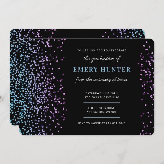 Glitter Blue en Paars Afstuderen Kaart (Voorkant / Achterkant)