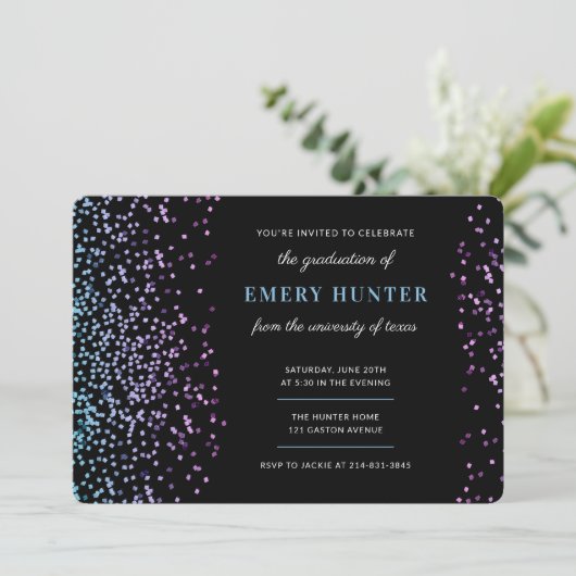 Glitter Blue en Paars Afstuderen Kaart (Staand voorkant)