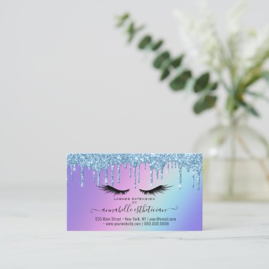 Glitter Blue Eyelash Extension Appointine Visitekaartje (Staand voorkant)