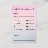 Glitter Blue Eyelash Extension Client Record Busin Visitekaartje (Achterkant)