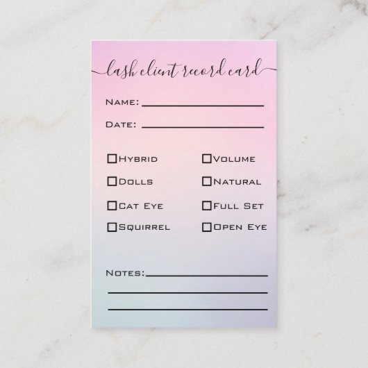 Glitter Blue Eyelash Extension Client Record Busin Visitekaartje (Achterkant)