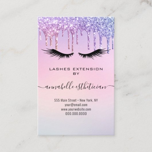Glitter Blue Eyelash Extension Client Record Busin Visitekaartje (Voorkant)