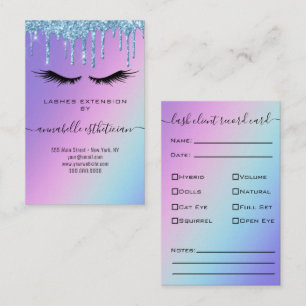 Glitter Blue Eyelash Extension Client Record Visitekaartje