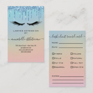 Glitter Blue Eyelash Extension Client Record Visitekaartje