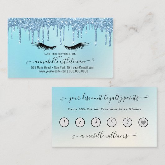 Glitter Blue Eyelash Extension Loyalty Business Visitekaartje (Voorkant / Achterkant)