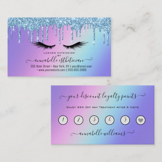 Glitter Blue Eyelash Extension Loyalty Visitekaartje (Voorkant / Achterkant)