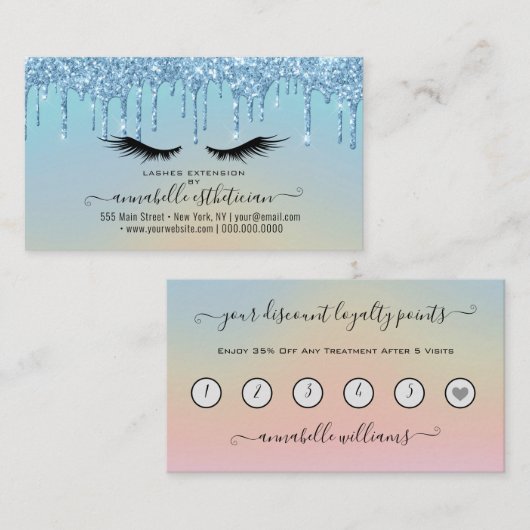 Glitter Blue Eyelash Extension Loyalty Visitekaartje (Voorkant / Achterkant)