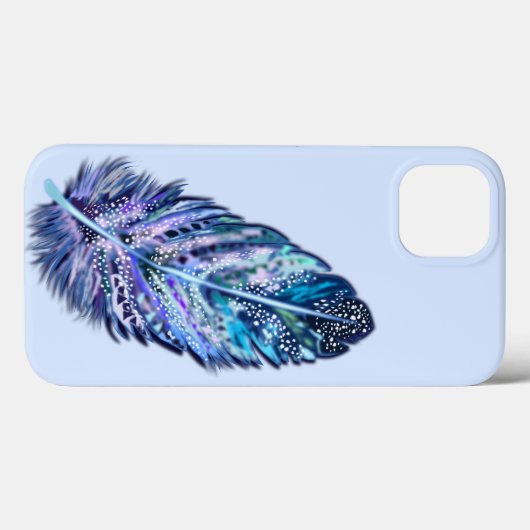 Glitter Blue Feather iPhone Case (Achterkant (horizontaal))