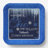 Glitter Blue First Birthday Winter ONE Papieren Bordje (Voorkant)