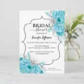 Glitter Blue Floral Bridal Shower Kaart (Staand voorkant)