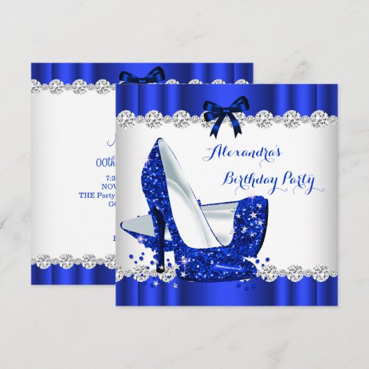 Glitter Blue Glamour High Heels Birthday Party Kaart (Voorkant / Achterkant)