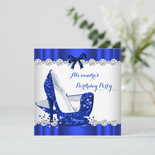 Glitter Blue Glamour High Heels Birthday Party Kaart (Staand voorkant)