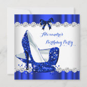 Glitter Blue Glamour High Heels Birthday Party Kaart (Voorkant)