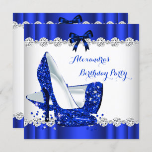 Glitter Blue Glamour High Heels Birthday Party Kaart