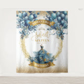 Glitter Blue Gold Waterverf Sweet Sixteen Banner Wandkleed (Voorkant)