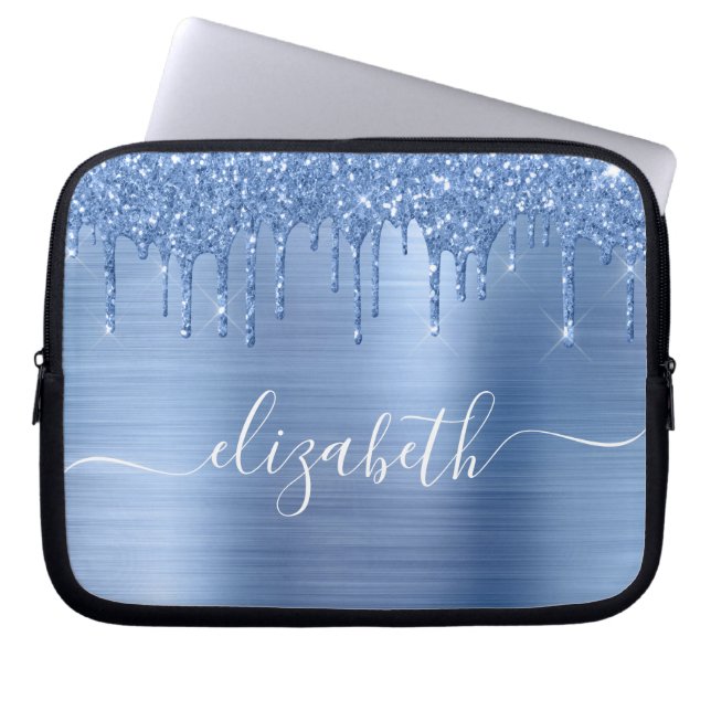 Glitter Blue op maat Laptop Sleeve (Voorkant)