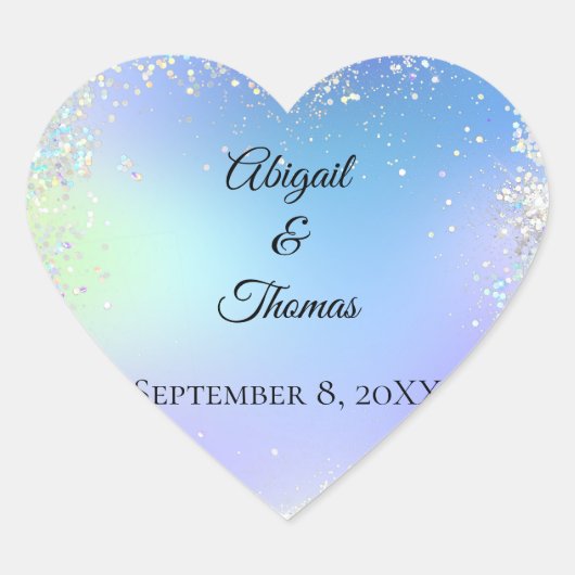 Glitter Blue Paars Wedding Bridal personaliseren Hart Sticker (Voorkant)